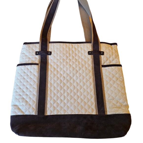 Vera Bradley Chestnut Tote Bag Birchwood Khaki Color Cotton Suede Trim - Picture 4 of 10